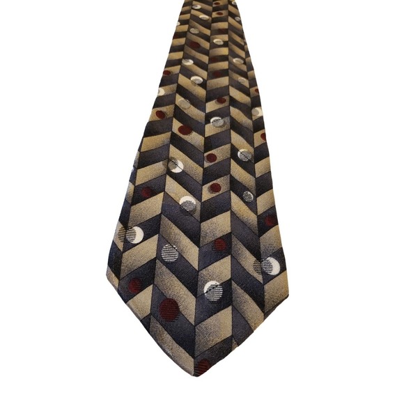 Ashberry‎ Mens Neck Tie Tan Geometric Print 100% Silk USA Made - Picture 1 of 11